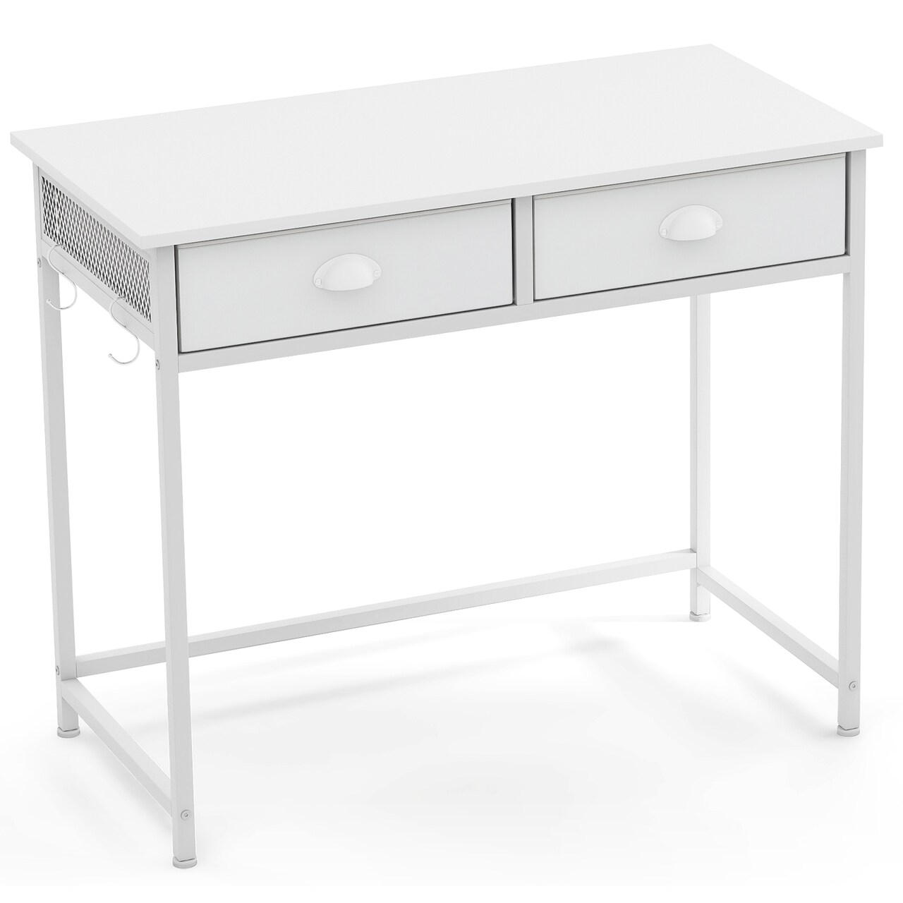 Space Saving Home Office Desk with 2 Fabric Drawers and 4 Hanging Hooks